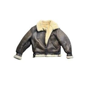 Avirex B-3 Mouton Leather Shearling Jacket Mens Size 42 VTG USA Flight Bomber